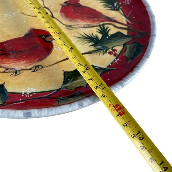 Pier 1 Holly Birds Earthenware 11.5" Dinner Plate Cardinals Christmas Winter - Picture 5 of 5